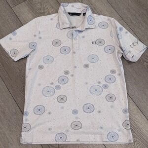 Travis Mathew Polo Shirt Mens Small White Blue Floral Sunburst Golf Preppy